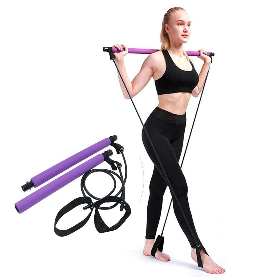 Pilates Stick with Bands for Squat Workouts