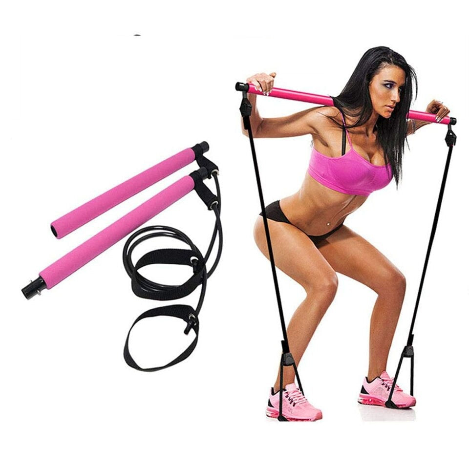 Pilates Squat Stick with Elastic Bands