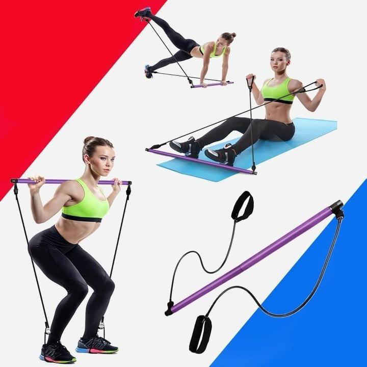 Pilates Squat Stick with Elastic Bands